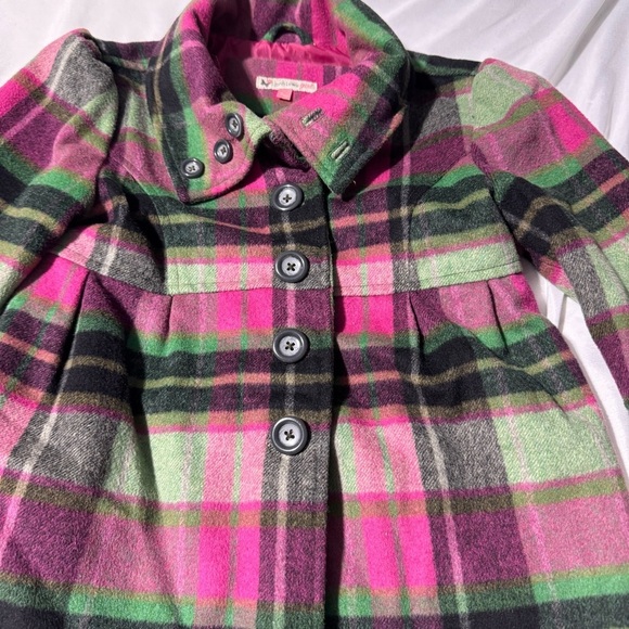 Pink and Green Pea Coat with Long Sleeves and Warm Material - Picture 3 of 11